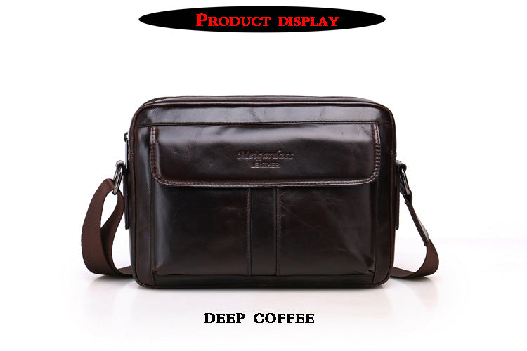 Men's Oil Waxed Leather First Layer Cowhide Men's Shoulder Bags