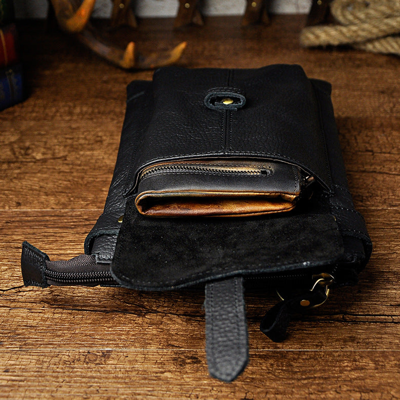 Men's Layer Oil Wax Skin Cowhide Trendy Men's Chest Bags