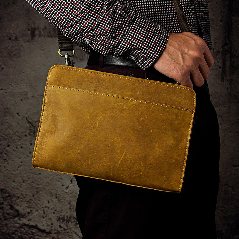 Men's Top Layer Crazy Horse Skin Cowhide Retro Large Men's Handbags