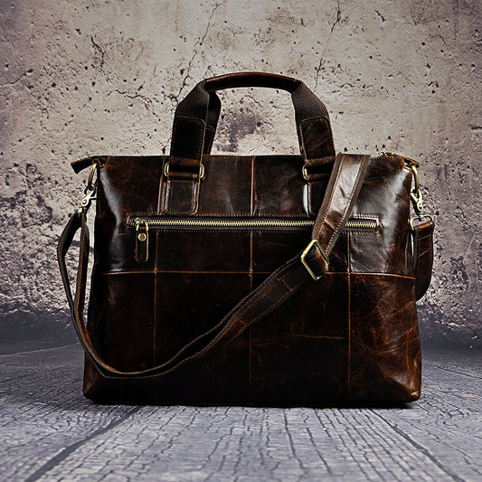 Men's First Layer Oil Wax Cowhide Vintage Inch Business Men's Briefcases
