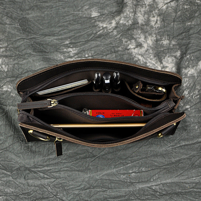 Men's Top Layer Crazy Horse Skin Cowhide Retro Large Men's Handbags