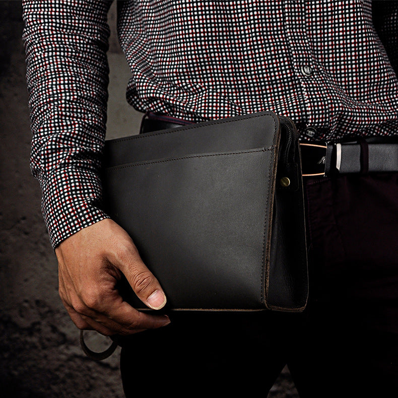 Men's Top Layer Crazy Horse Skin Cowhide Retro Large Men's Handbags