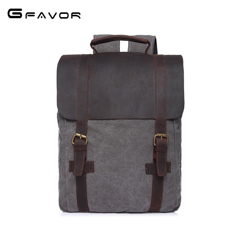 Men's Vintage Canvas Crazy Horse Leather Computer Backpacks