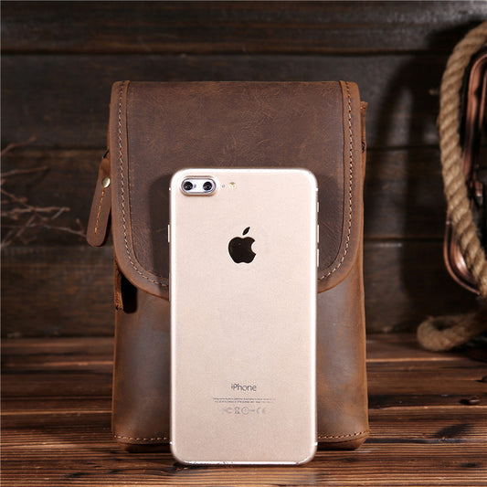 Men's Retro Genuine Cattlehide Leather Surface Mobile Men's Waist Packs