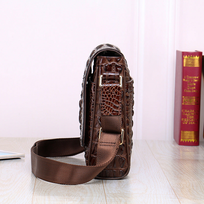Men's Crocodile Leather Pattern Top Layer Horizontal Men's Messenger Bags