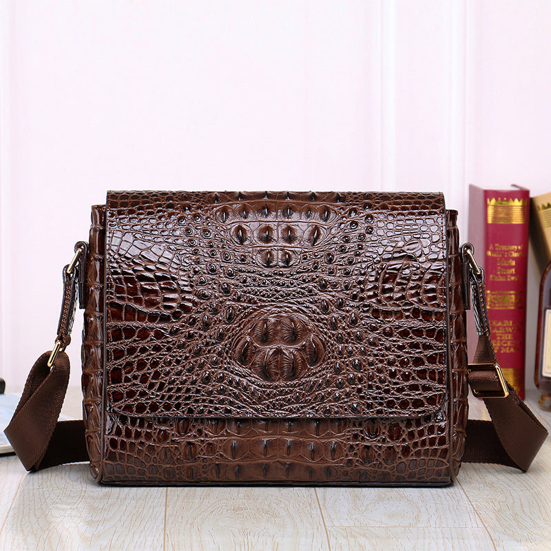Men's Crocodile Leather Pattern Top Layer Horizontal Men's Messenger Bags