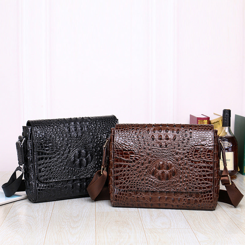 Men's Crocodile Leather Pattern Top Layer Horizontal Men's Messenger Bags