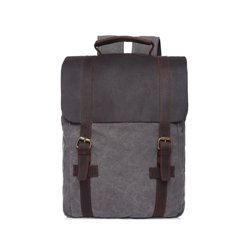 Men's Vintage Canvas Crazy Horse Leather Computer Backpacks