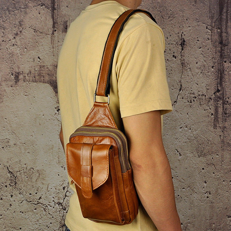 Men's Crazy Horse Skin Cowhide Retro Cool Men's Chest Bags