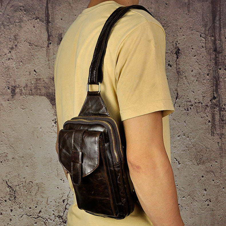 Men's Crazy Horse Skin Cowhide Retro Cool Men's Chest Bags