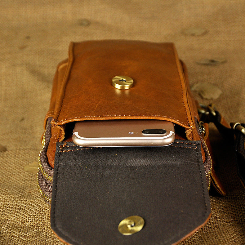 Men's Crazy Horse Skin Cowhide Retro Cool Men's Chest Bags