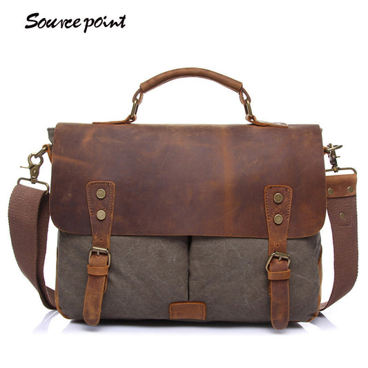 Men's Vintage Canvas With Top Layer Leather Men's Messenger Bags