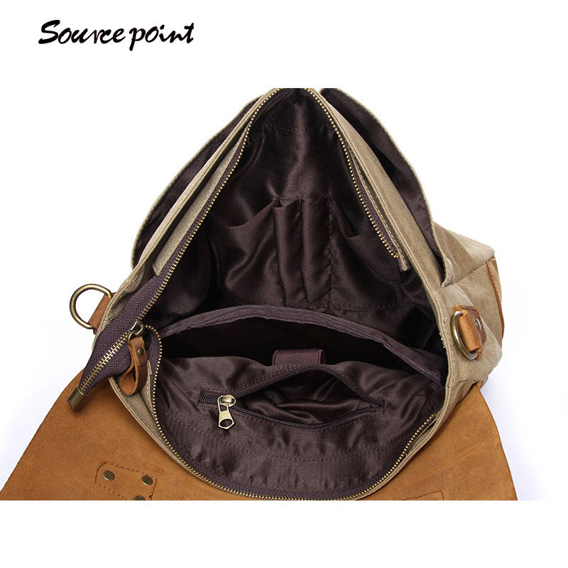 Men's Vintage Canvas With Top Layer Leather Men's Messenger Bags