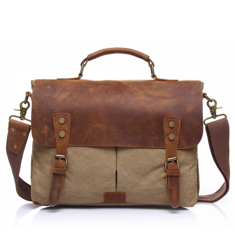 Men's Crazy Horse Leather Retro Canvas Men's Messenger Bags