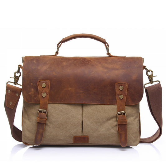 Men's Crazy Horse Leather Retro Canvas Men's Messenger Bags