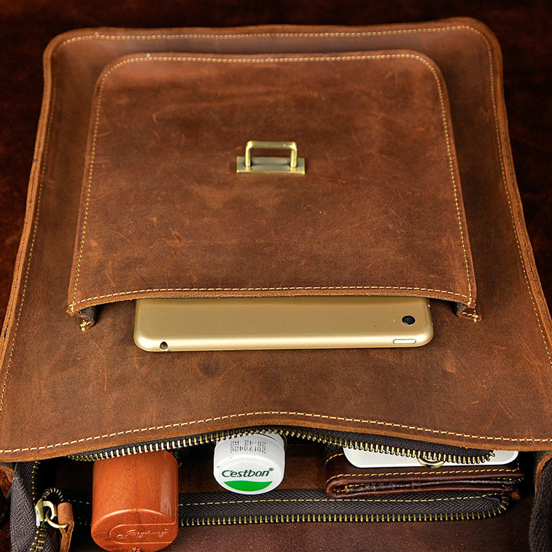 Men's Top Layer Crazy Horse Skin Cowhide Retro Men's Messenger Bags