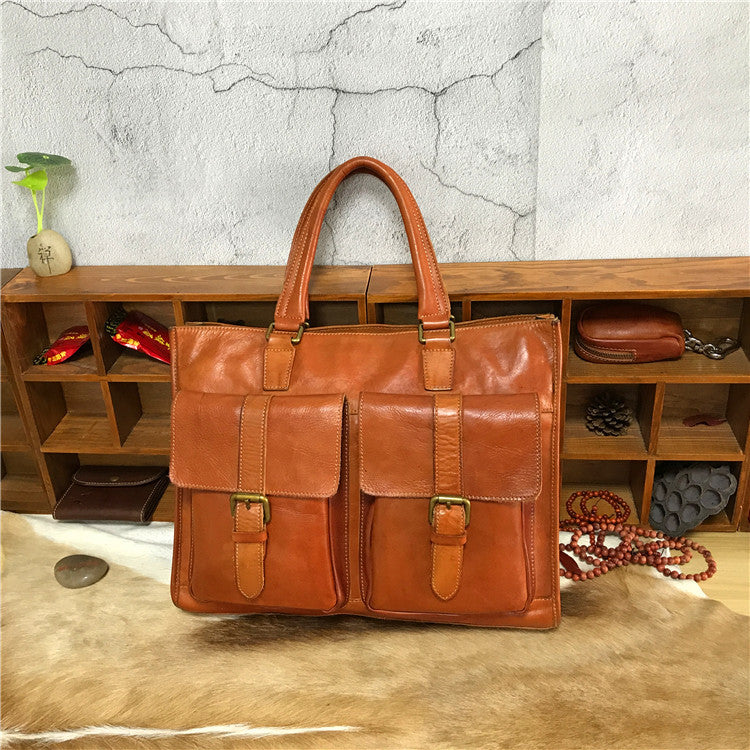 Men's Retro Hand-rub Color Cowhide Business Portable Men's Briefcases