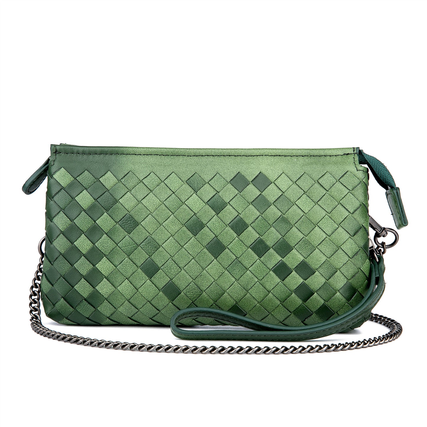 Women's Genuine Leather Trendy Handmade Woven Clutch Handbags