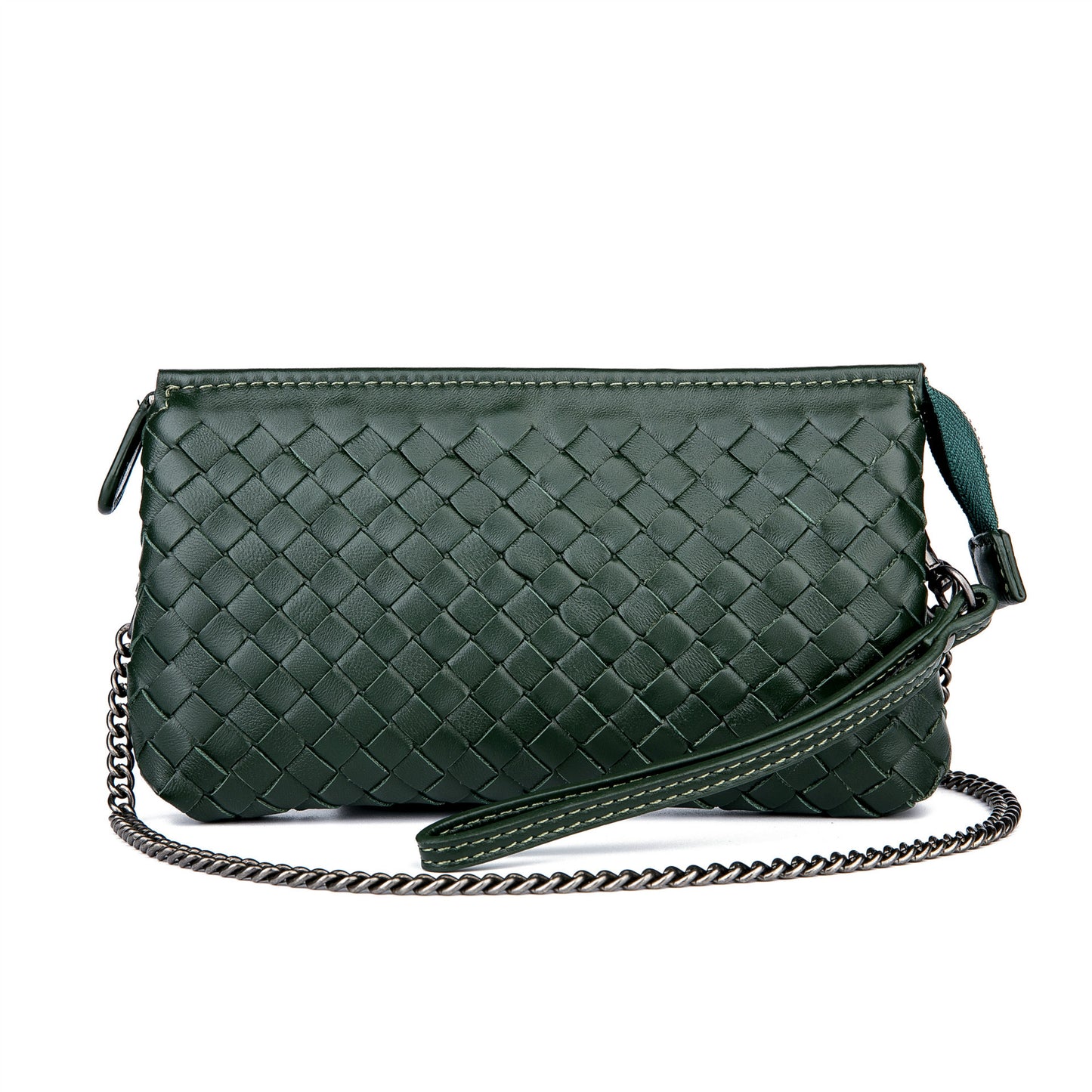 Women's Genuine Leather Trendy Handmade Woven Clutch Handbags