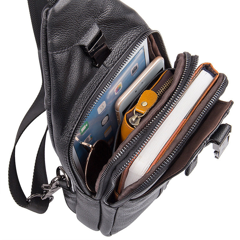 Men's First Layer Cowhide Leather Leisure Men's Chest Bags