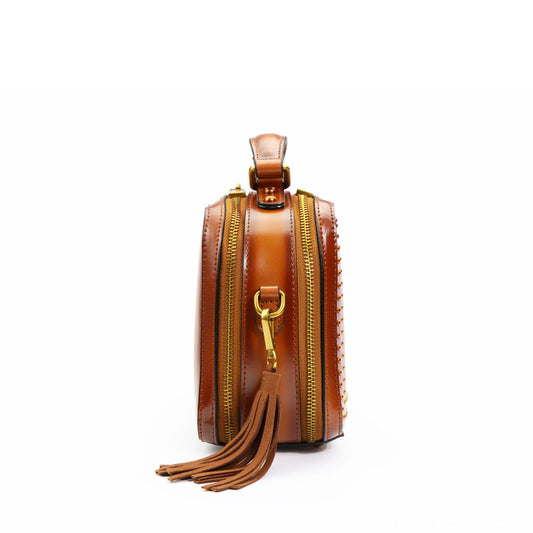 Women's Rivet Fashion Tassel Genuine Leather Portable Bags