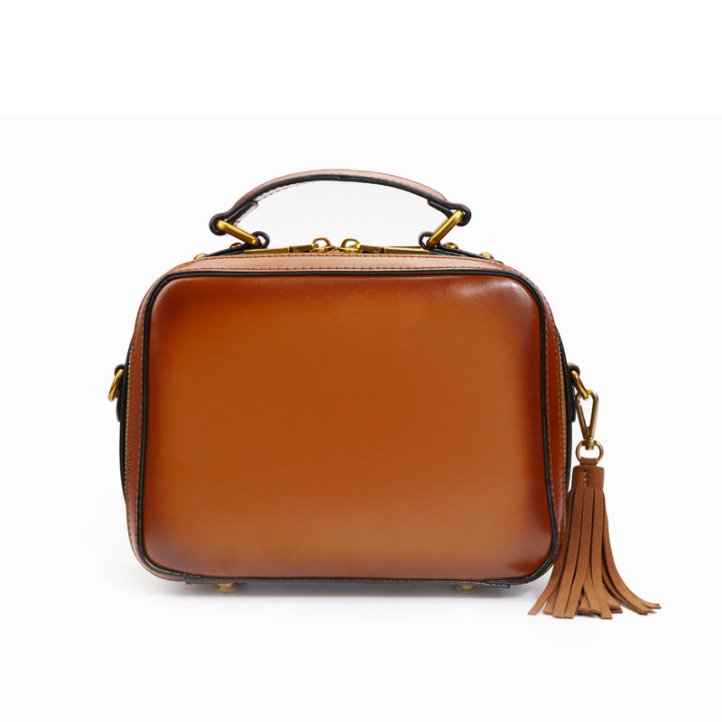 Women's Rivet Fashion Tassel Genuine Leather Portable Bags