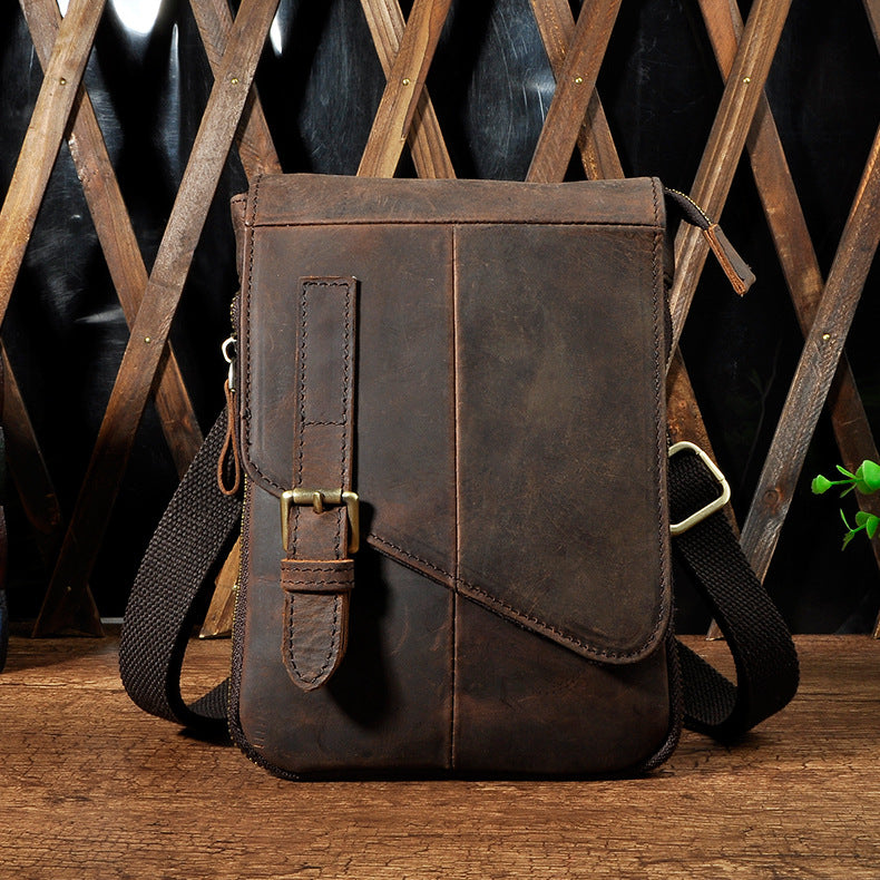 Men's First Layer Oil Waxed Leather Cowhide Men's Chest Bags