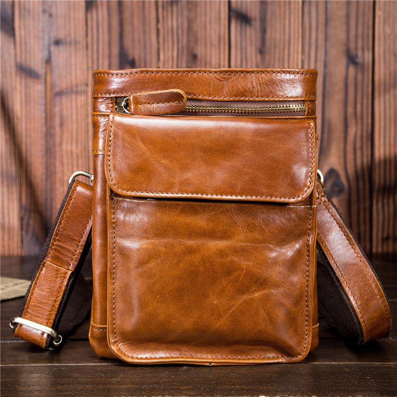 Men's Leather Oil Wax Pants Pannier Mobile Men's Waist Packs
