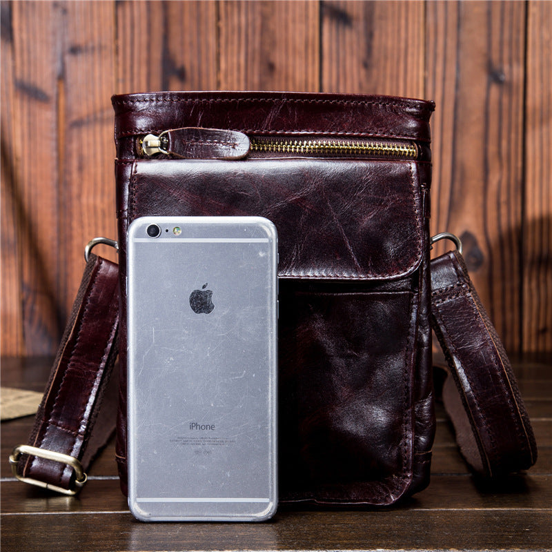 Men's Leather Oil Wax Pants Pannier Mobile Men's Waist Packs