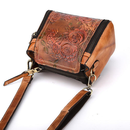 Women's Fashionable Genuine Leather Retro Hand Embossed Portable Handbags