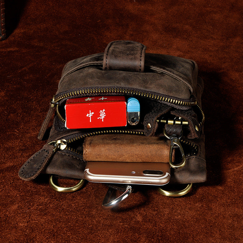 Men's Top Layer Oil Wax Skin Cowhide Retro Men's Chest Bags