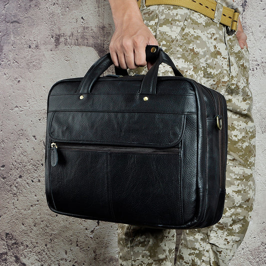 Men's Wax Cowhide Vintage Inch Business Official Men's Briefcases
