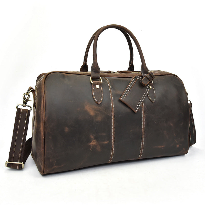 Men's Retro Crazy Horse Leather Large Capacity Travel Bags