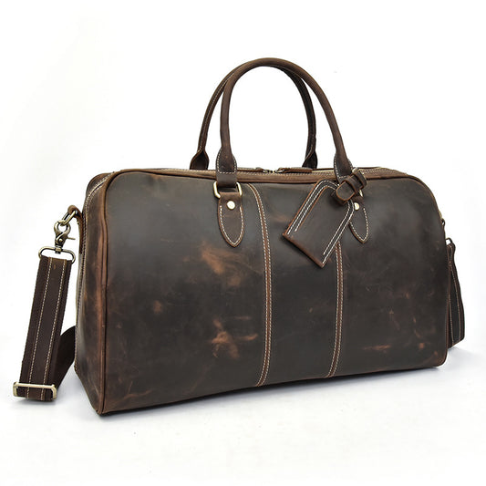 Men's Retro Crazy Horse Leather Large Capacity Travel Bags