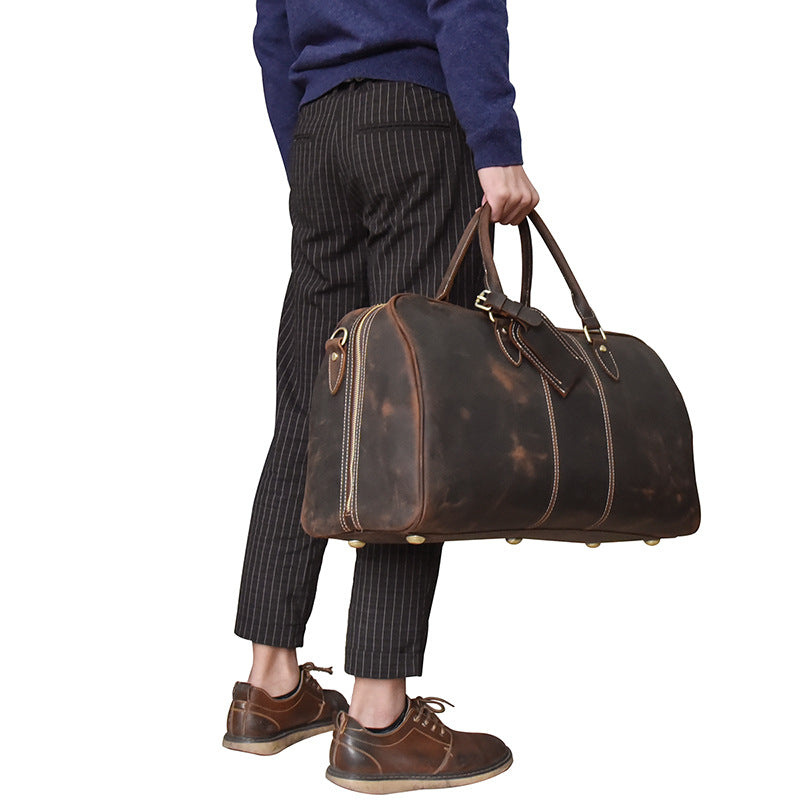 Men's Retro Crazy Horse Leather Large Capacity Travel Bags