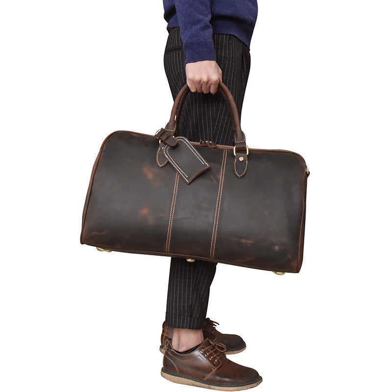 Men's Retro Crazy Horse Leather Large Capacity Travel Bags