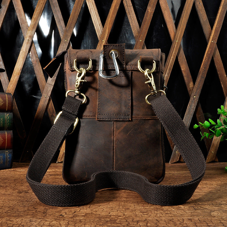 Men's First Layer Oil Waxed Leather Cowhide Men's Chest Bags