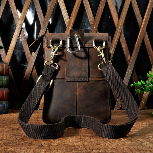Men's First Layer Oil Waxed Leather Cowhide Men's Chest Bags
