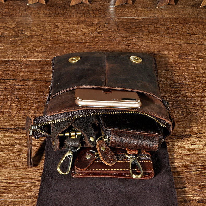 Men's First Layer Oil Waxed Leather Cowhide Men's Chest Bags