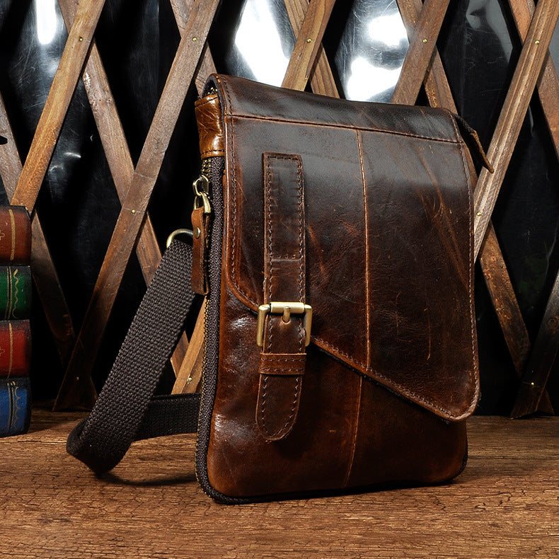 Men's First Layer Oil Waxed Leather Cowhide Men's Chest Bags