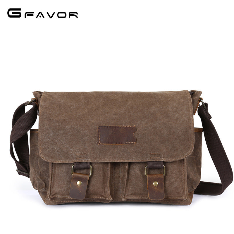 Men's Horse Leather Oil Wax Canvas Waterproof Men's Messenger Bags