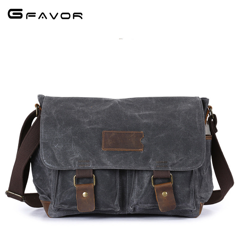 Men's Horse Leather Oil Wax Canvas Waterproof Men's Messenger Bags
