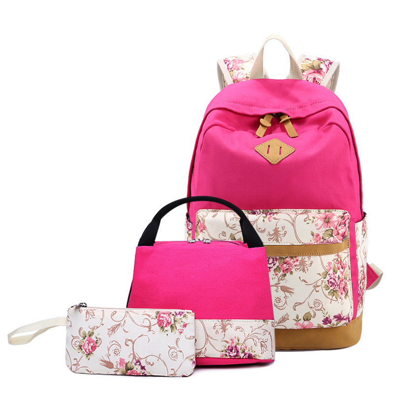 Women's Large Capacity Canvas Printed Three-piece Set Backpacks