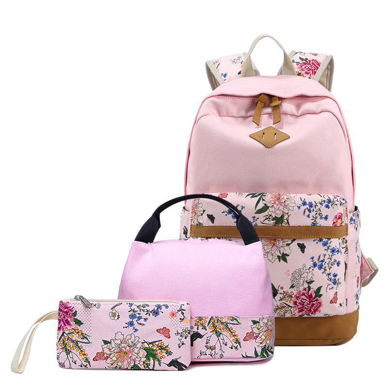 Women's Large Capacity Canvas Printed Three-piece Set Backpacks