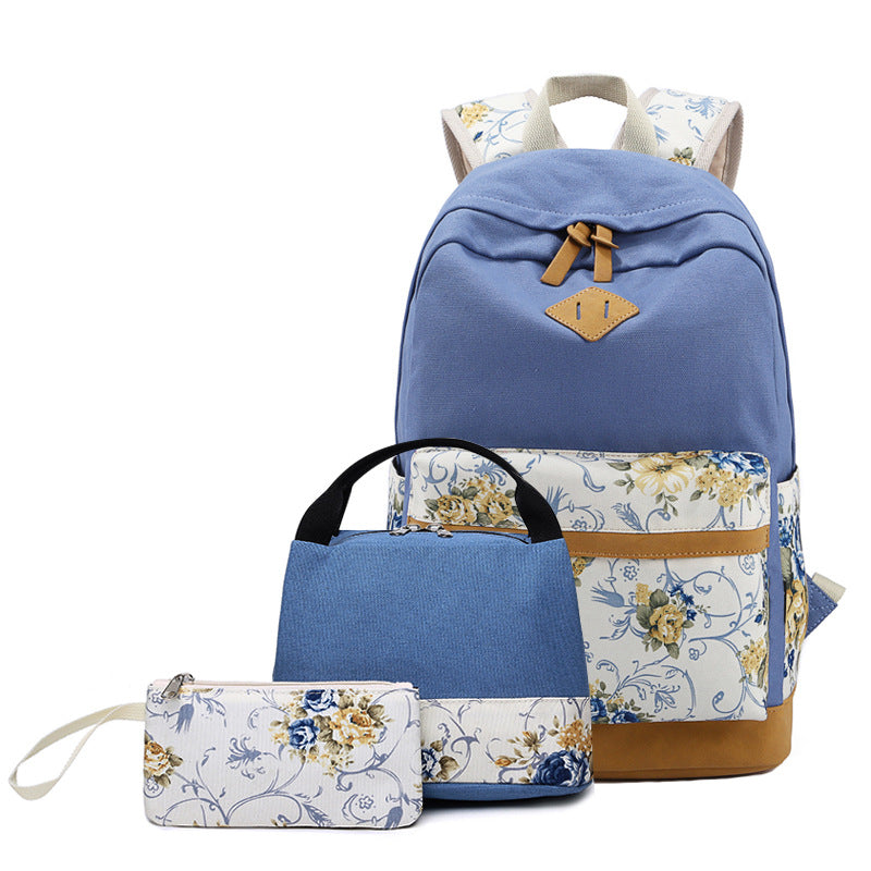Women's Large Capacity Canvas Printed Three-piece Set Backpacks