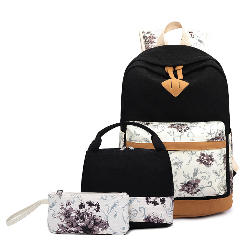 Women's Large Capacity Canvas Printed Three-piece Set Backpacks