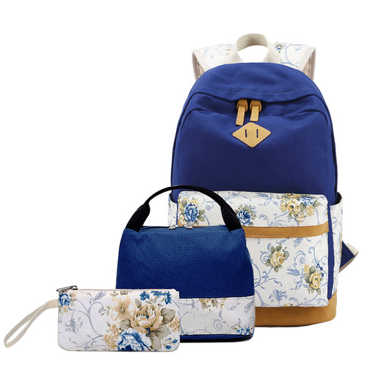 Women's Large Capacity Canvas Printed Three-piece Set Backpacks
