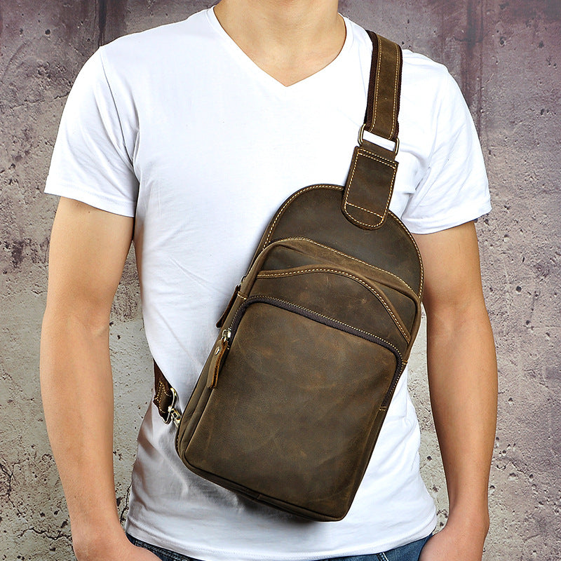 Men's Layer Crazy Horse Leather Cowhide Retro Men's Chest Bags