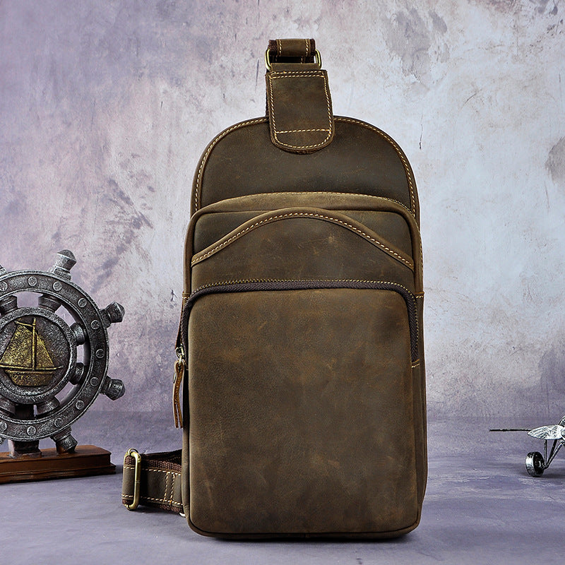 Men's Layer Crazy Horse Leather Cowhide Retro Men's Chest Bags