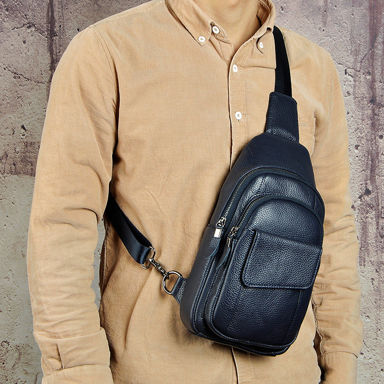 Men's Layer Oil Wax Cowhide Leather Retro Men's Chest Bags